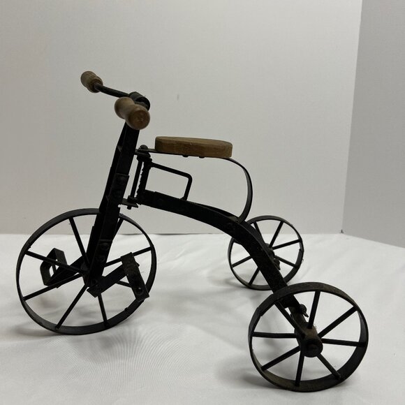VTG Miniature Small Tricycle Functioning Wrought Iron & Wood Rustic Art Decor 9" - Picture 1 of 7